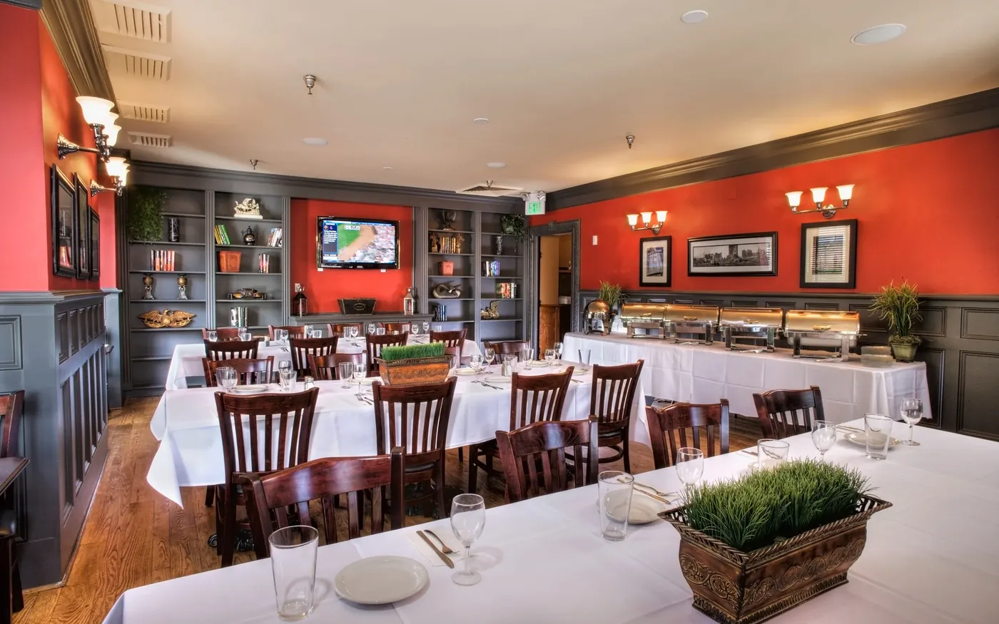 The Library upstairs, set for a seated dinner