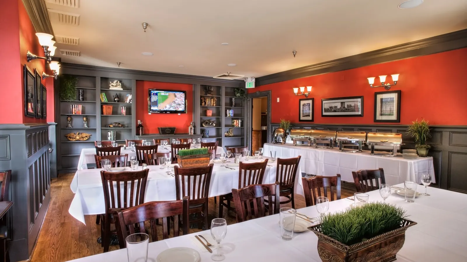 The Library private dining room set for a dinner